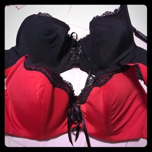 32DDD(F) Solid Black and Red/Black bras